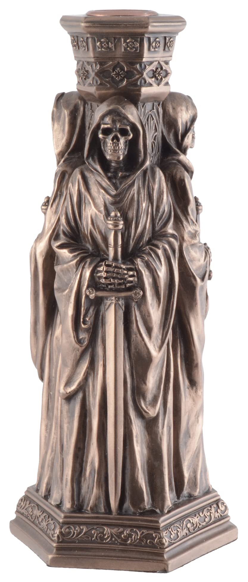 3 Grim Reaper świecznik ze sztucznego kamienia, ręcznie brązowany by Veronese, bez świecy