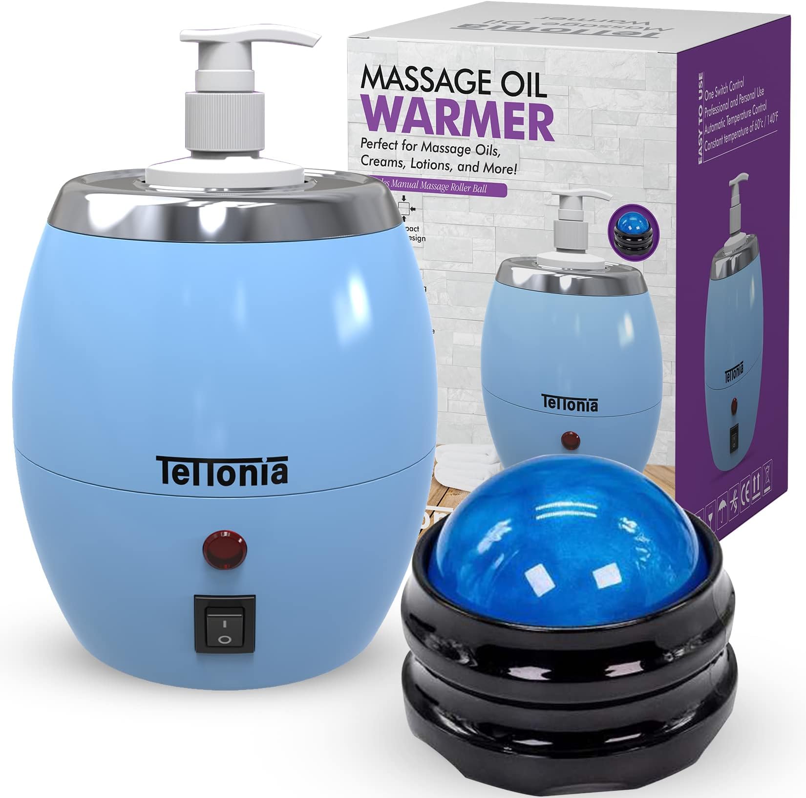 Massage Oil Warmer, Dispenser, Lube Warmer, Gel Warmer, Heated Lotion Warmer for Home, for Massage Therapy, Spa Equipment, Spa Supplies, Massage Oil Heater - (Blue Pastel)