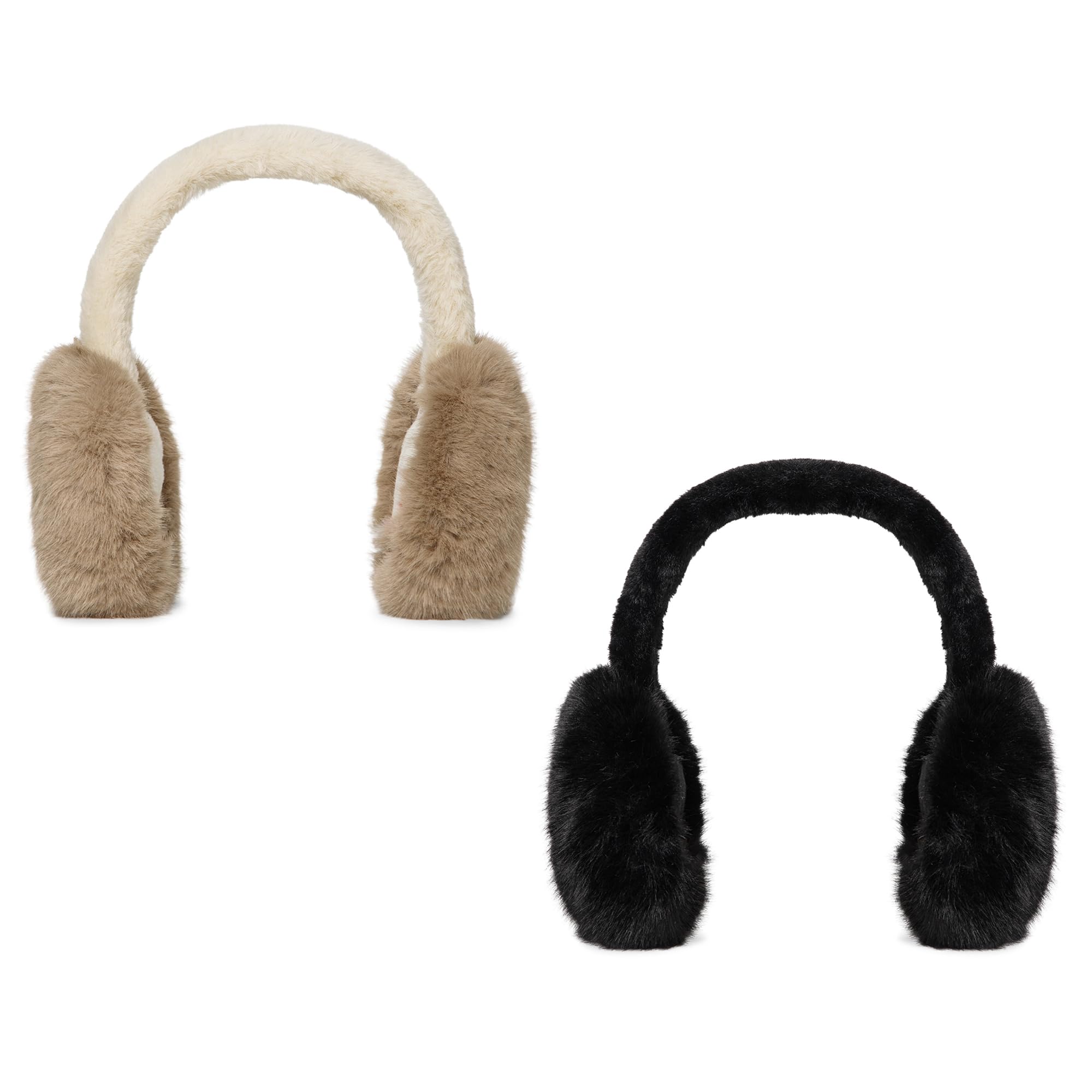 Winter Plush Earmuffs Combo | Brown & Black Ultra-Soft Faux Fur Ear Warmers for Unisex & Kids | Warm, Lightweight & Comfortable Outdoor Protection Stylish | Pack of 2