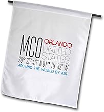 18 x 27 inch Garden Flag - Beautiful text MCO, Orlando, United States, location coordinates Alexis Design - Around The World By Air