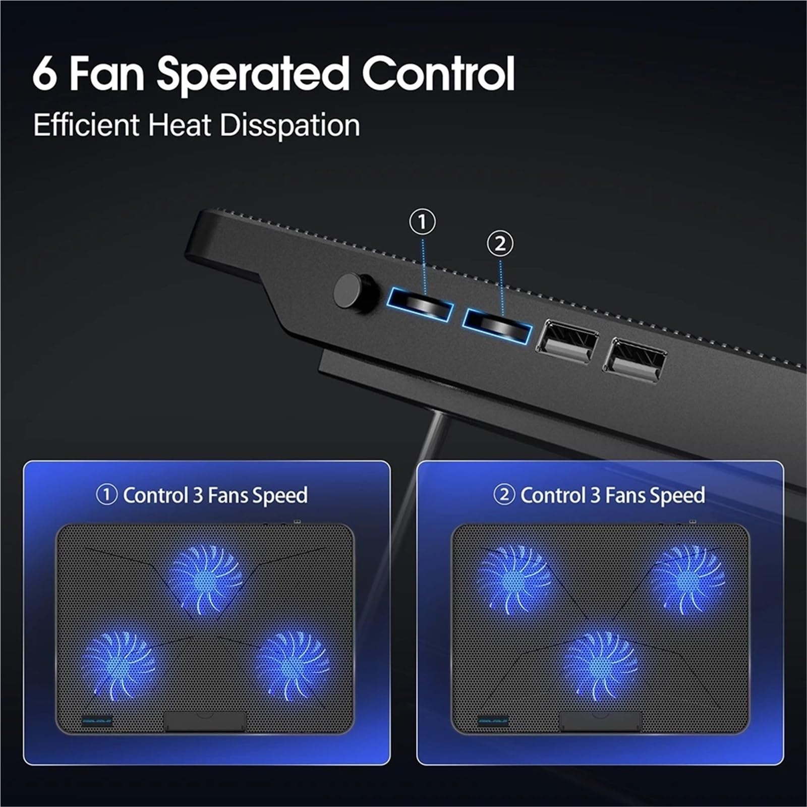 Laptop Cooler podstawka pod laptopa Podkładka chłodząca do laptopa z 6 cichymi wentylatorami, regulacją prędkości wiatru na 7 wysokości, podkładką chłodzącą do laptopa z telefonem komórkowym