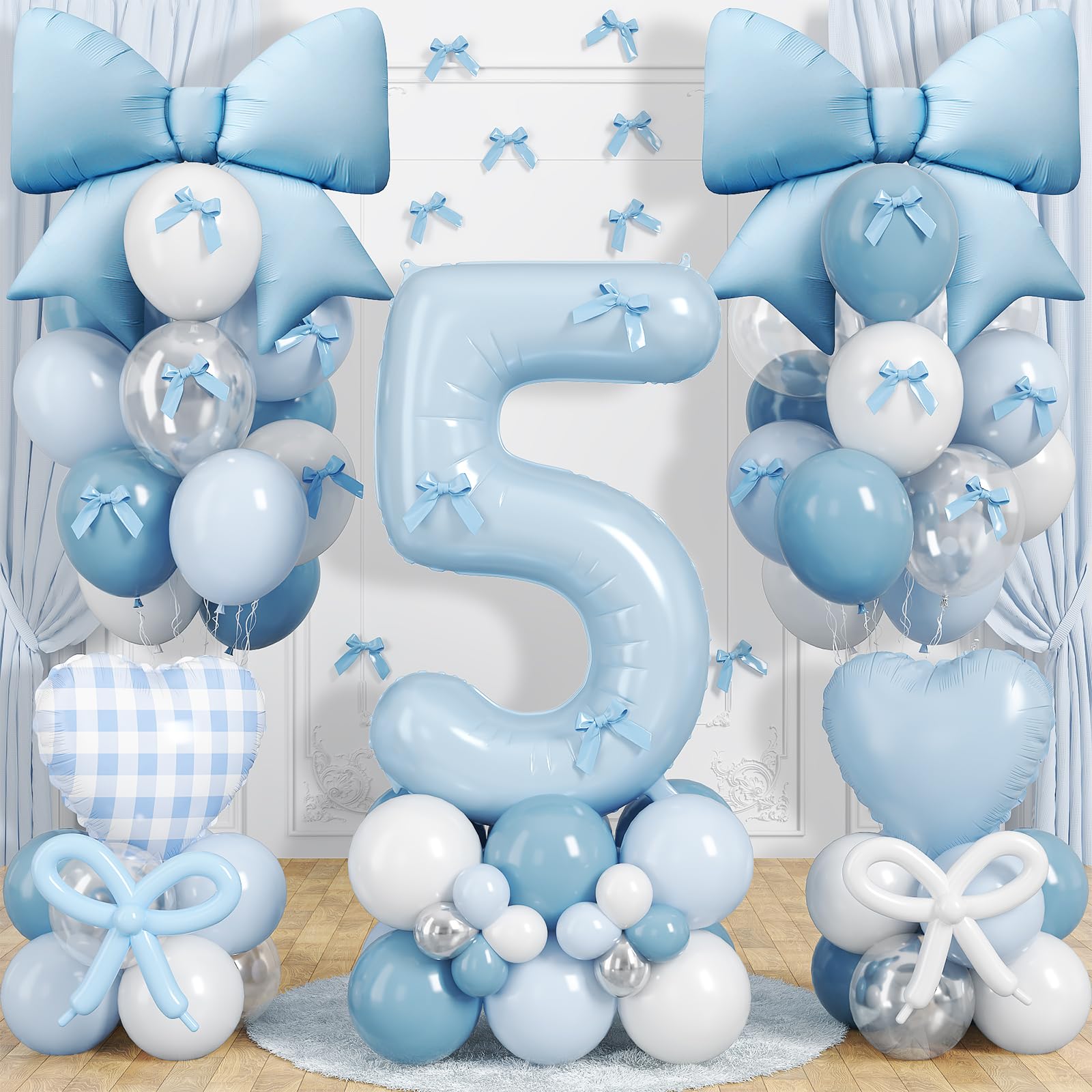5th Birthday Decorations for Girl, Coquette Blue Bow Birthday Decorations