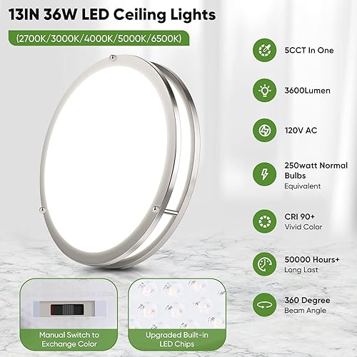Miniatura 6 de Lámpara de techo LED de montaje empotrado de 36 W, lámpara de techo LED de 13 pulgadas 3600 LM, lámpara de techo moderna 2700 K3000 K4000 K5000
