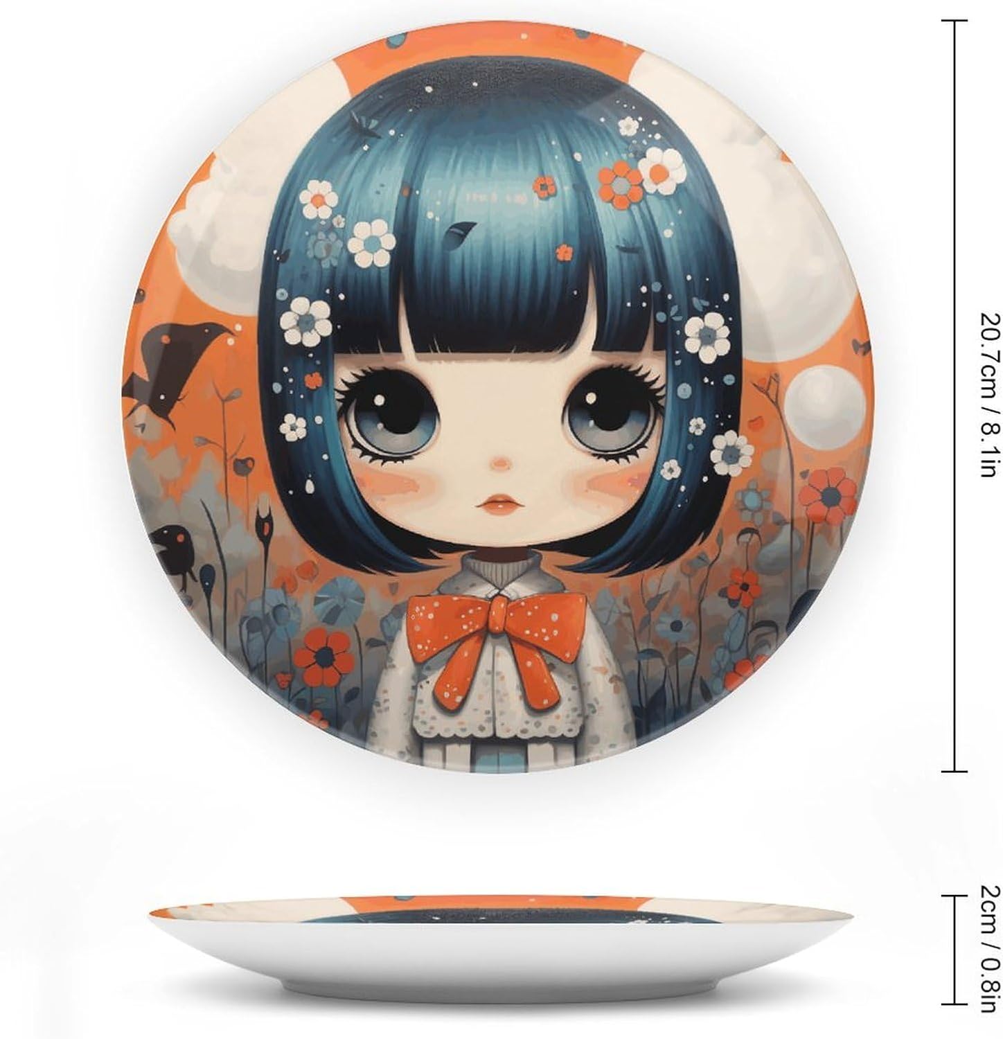 Anime Pictures Bone China Decorative Plate for Home Decor, Round Ceramic Decorative Dish with Stand Hook, Wall Hanging Ornament Plates for Office, Porcelain Plates 8inch image 2