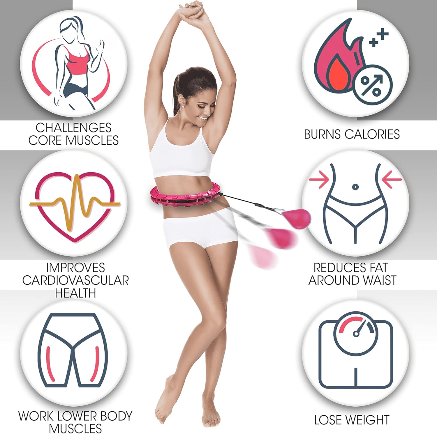 Generic Hula Buddy Smart Weighted Hula Hoop – Tone Your Muscles – Lose Weight – Hula Hoop for Adults with Zero Experience in Hula Hooping – ABS Plastic – Pink – Adjustable According to Waist Size : Toys & Games