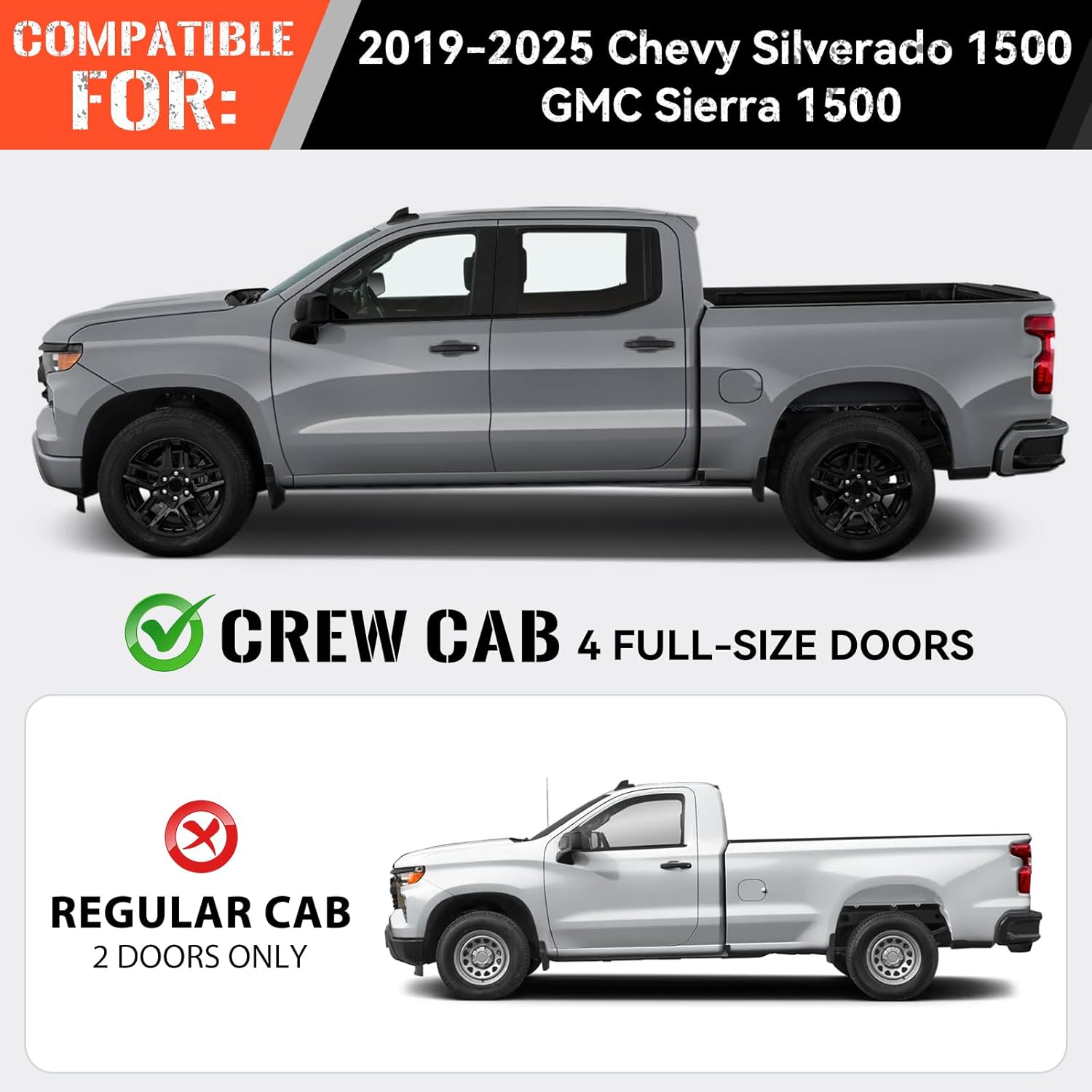 Crew Cab Running Boards Side Steps Compatible for 2019-2025 Chevy Silverado 1500/GMC Sierra 1500, Bolt-on Nerf Bar