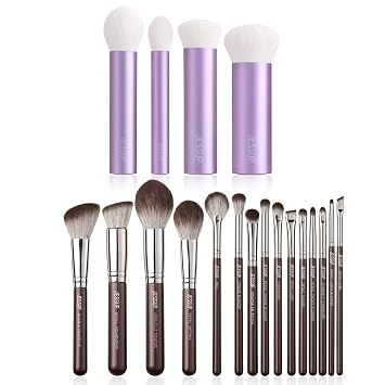 Jessup Makeup Brushes Set 15pcs Brown T498 Bundled with Face Kabuki Makeup Brushes Set T517