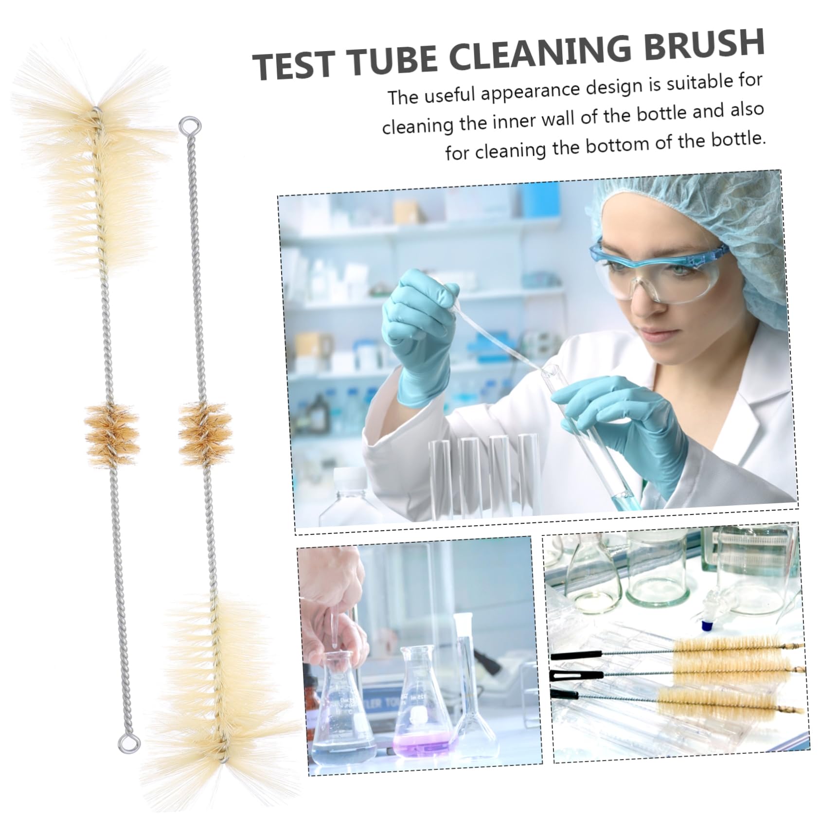 minkissy 4pcs Bottle Brush Bristles Tube Brush Erlenmeyer Brush Tube Cleaner Conical Flask Brush Laboratory Beaker Brush Drinking Straw Cleaner Brush Long Straw Brush