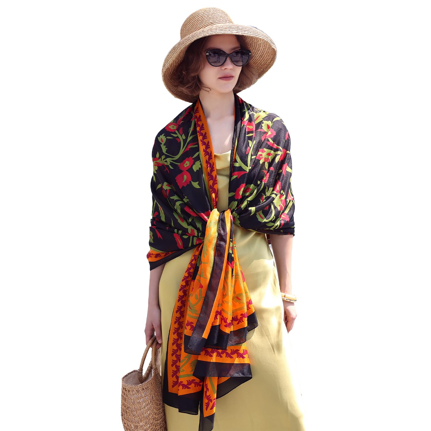 DANA XU 100% Mulberry Extra Large Silk Pashmina Scarf Shawls And Wraps For Women Evening Dress Summer Travel Floral Blanket