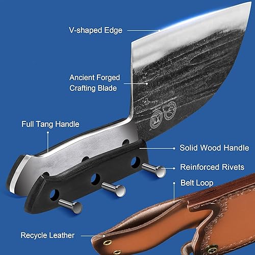 Miniatura 4 de XYJ Cuchillo de carnicero de acero inoxidable de alto carbono con cubierta de cuchillo de cuero para cocina, camping o barbacoa