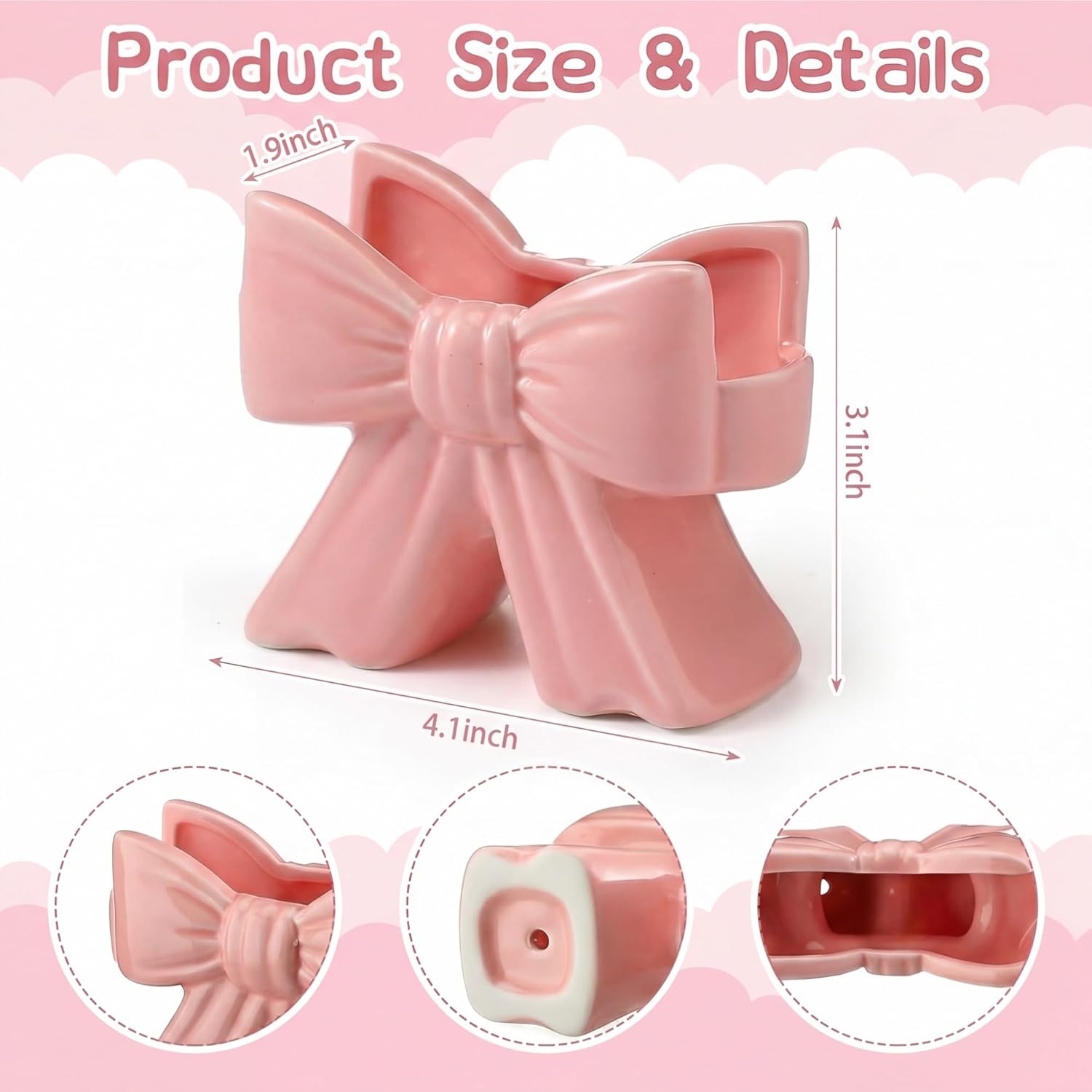 Pink Bow Kitchen Sponge Holder Ceramic Dish Sponge Holder Rack for Kitchen Sink Coquette Pastel Compact Sink Caddy Organizer Decor Cute Gadgets Pink Accessories for Scouring Pad Dish