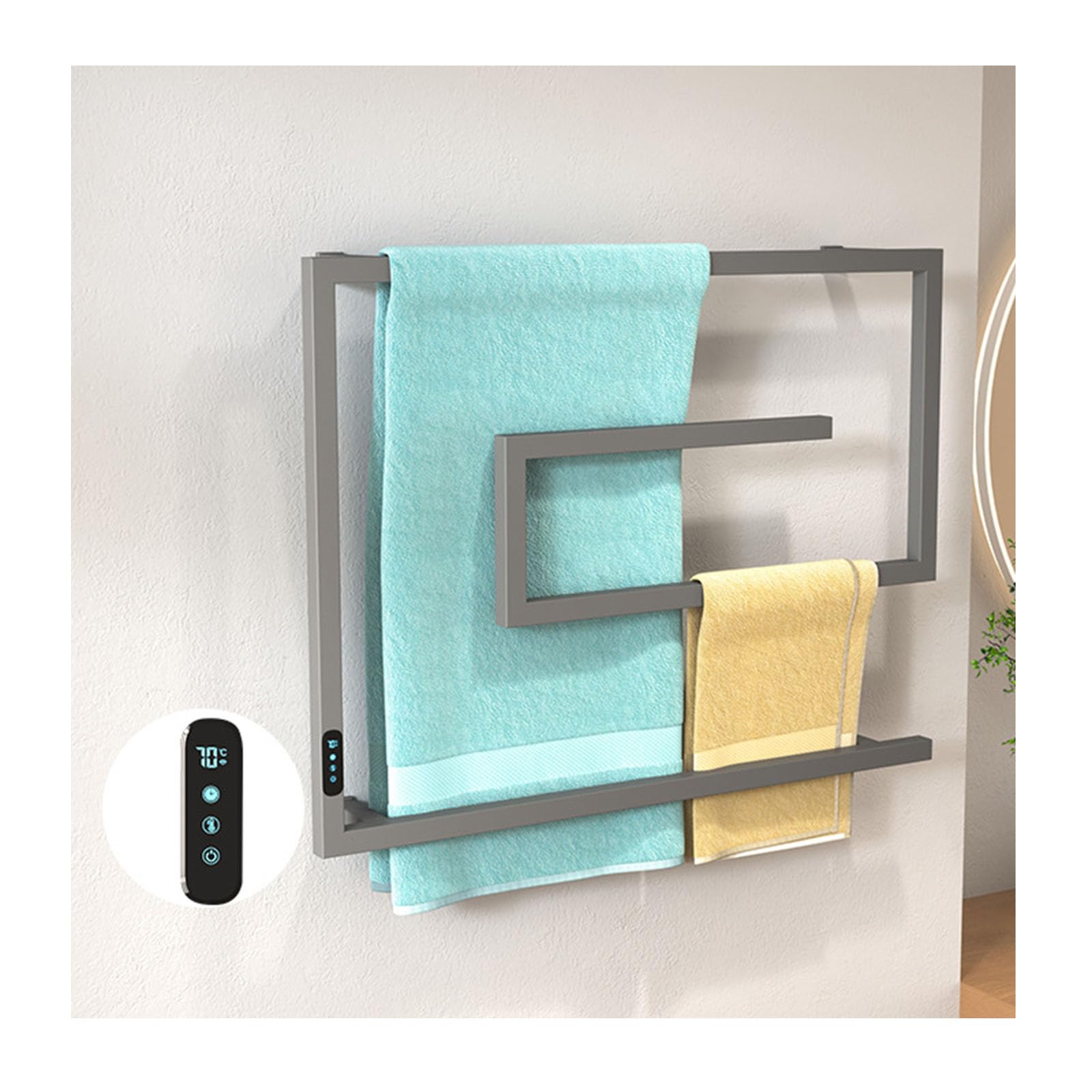 Portasciugamani riscaldato a parete in acciaio inox, riscaldamento rapido, controllo della temperatura costante, grigio rigido, ideale per uso in bagno e design elegante