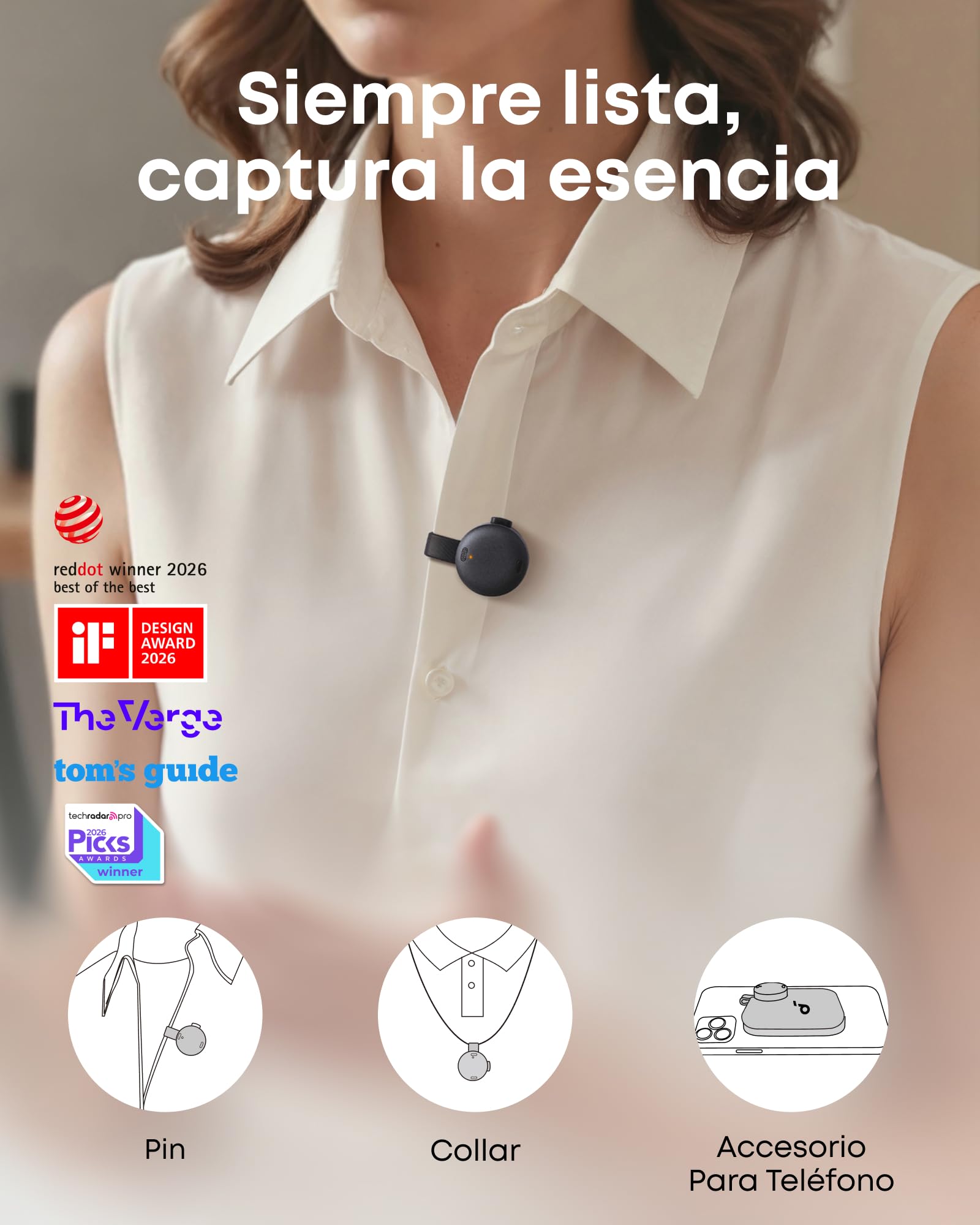Soundcore Work de Anker, Grabadora de Voz Portátil con Toma de Notas, Transcripción y Resumen de Reuniones con IA, Certificación MFi, Protección de la Privacidad, 8GB, USB-C