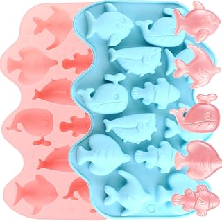 12 Cavity Ocean Fish Silicone Candy Molds Set Of 2 | Whale Shark Chocolate Mold For Candy Chocolate Cupcake Topper Decorating