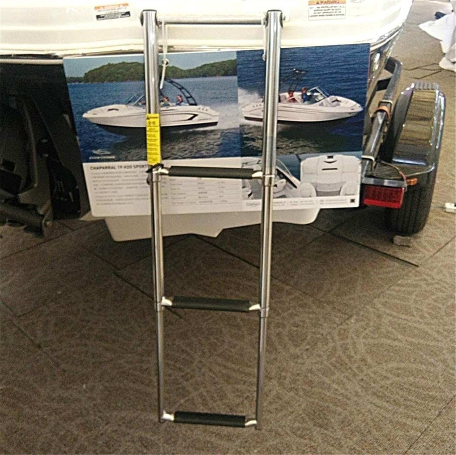 Stainless Steel Fishing Boat Ladder-3 Step, Removable Swim Deck Ladder Telescopic for Pontoon Marine Yacht Inboard, Slip-Proof Rubber Tread