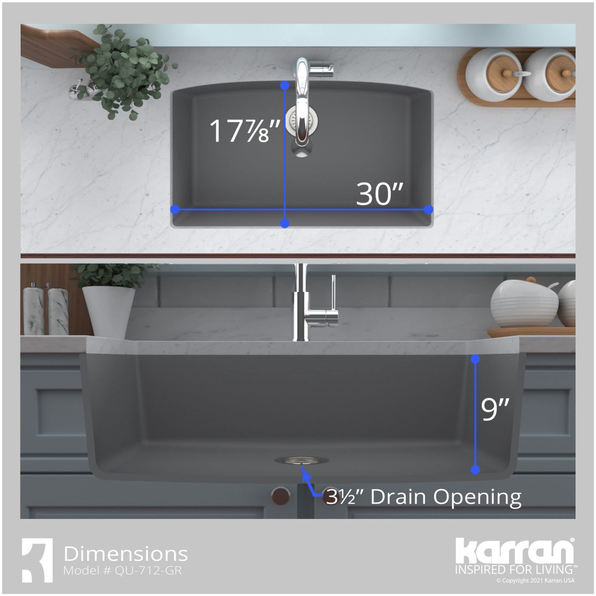 Amazon.com: Karran QU-712 底部安裝石英複合物32 英吋(約81.3 公分)。 混凝土單碗廚房水槽: 家居裝修