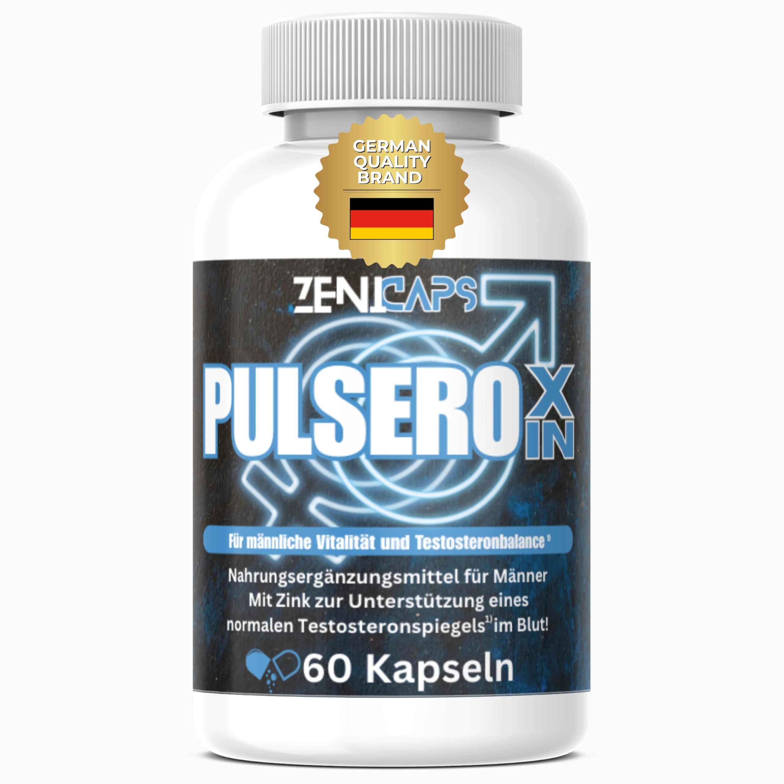 PULSEROXIN Kapseln Original | Für den aktiven Mann – mit Zink für den Testosteronspiegel* | Einfache Anwendung | mit L-Arginin, Tribulus Terrestris, Maca, Ashwaganda (60 Kapseln)