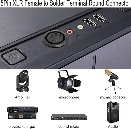 Miniatura 5 de QIANRENON Adaptador de soldadura de fijación con rosca XLR de 5 pines XLR hembra a terminal de soldadura, conector redondo de 5 polos XLR DMX Mount