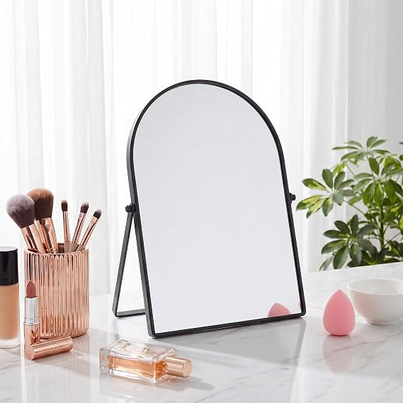 Vanity Mirror Black - Makeup Mirror with Stand Metal Framed Bathroom Mirrors Tabletop Cosmetic Mirror for Living Room, Bedroom, Tabletop