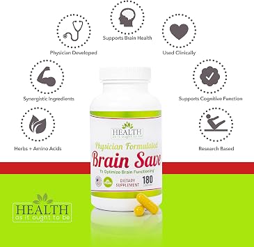 Health As It Ought To Be Brain Save Supplement | Physician Formulated to Optimize Brain Functioning | 180 Capsules