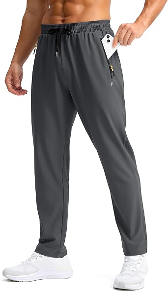 Pudolla Mens Lightweight Hiking Pants Quick Dry Outdoor Sweatpants with Zipper Pockets for Athletic Workout Casual Travel