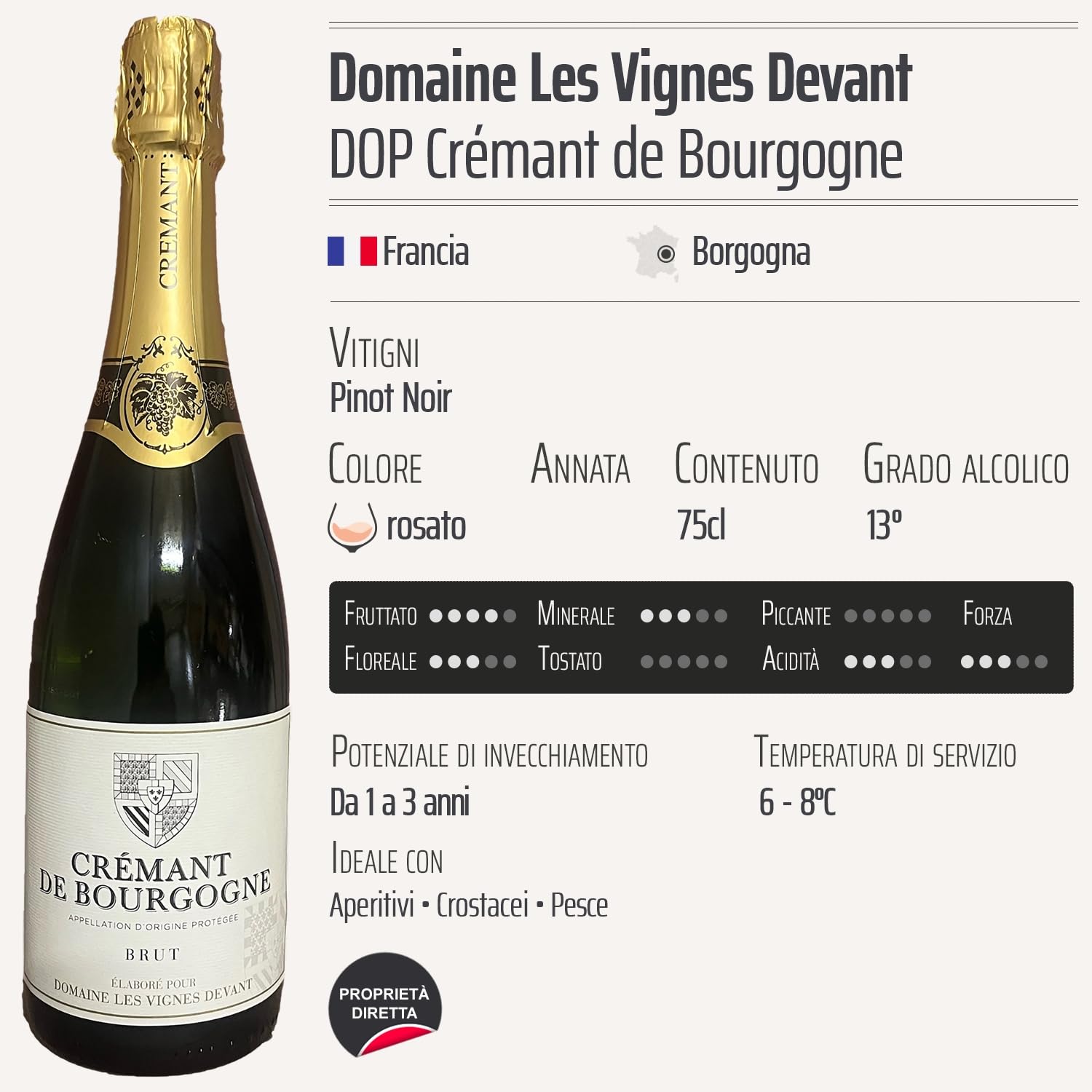 Crémant de Bourgogne rosato - Domaine Les Vignes Devant - DOP - Borgogna - Francia - Vitigni Pinot Noir - 6x75cl