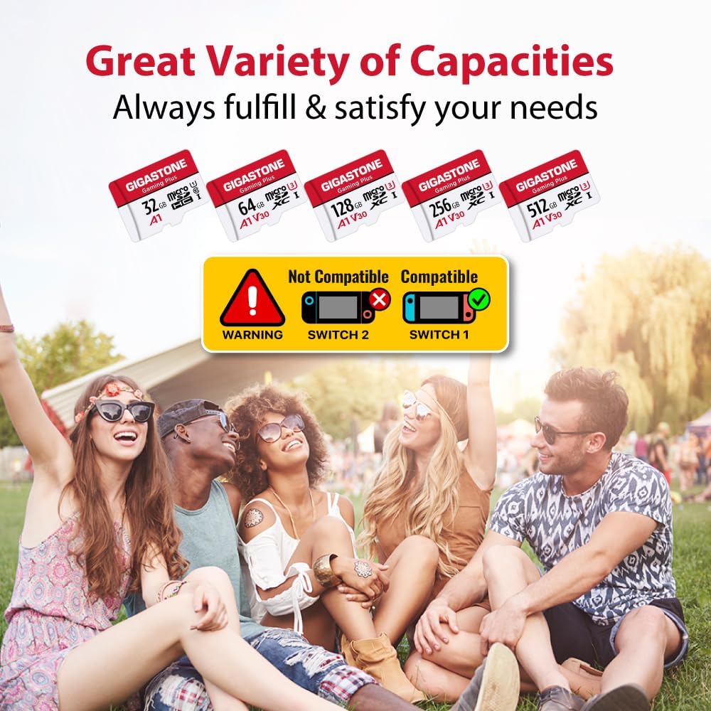 【for Switch 1 Only】 GIGASTONE 32GB Micro SD Card 5-Pack, Gaming Plus, MicroSDHC Memory Card for Nintendo-Switch 1, Full HD Video Recording, UHS-I U1 A1 Class 10, up to 90MB/s, with SD Adapter