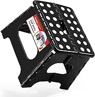 Vista 13 de ACSTEP Taburete plegable de 9 pulgadas, capacidad de 300 libras, taburete antideslizante con asa, taburetes plegables de plástico para niños, Negro