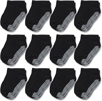 CozyWay Baby & Toddler Socks With Grippers Non Slip Low Cut Grip Socks for Girls and Boys Soft Comfy Cotton 12 Pack