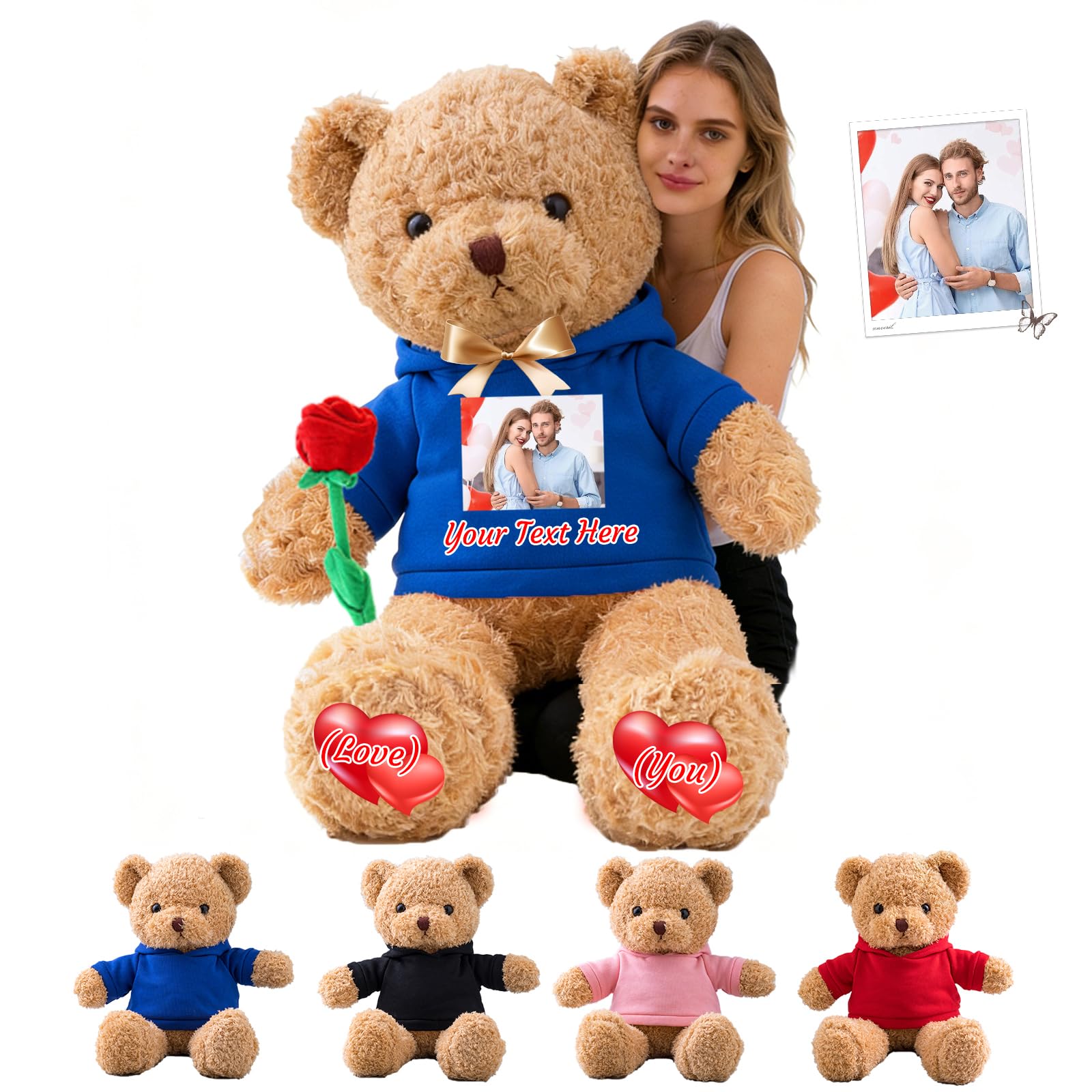GOUFEISUN Personalised Giant Teddy Bear 20 inch to 48 inch, 1.7 Ft to 4 Ft Custom Big Teddy Bear Stuffed Animal with Photo Text as Personalised Gifts for Her Him on Christmas Birthday Valentines Day