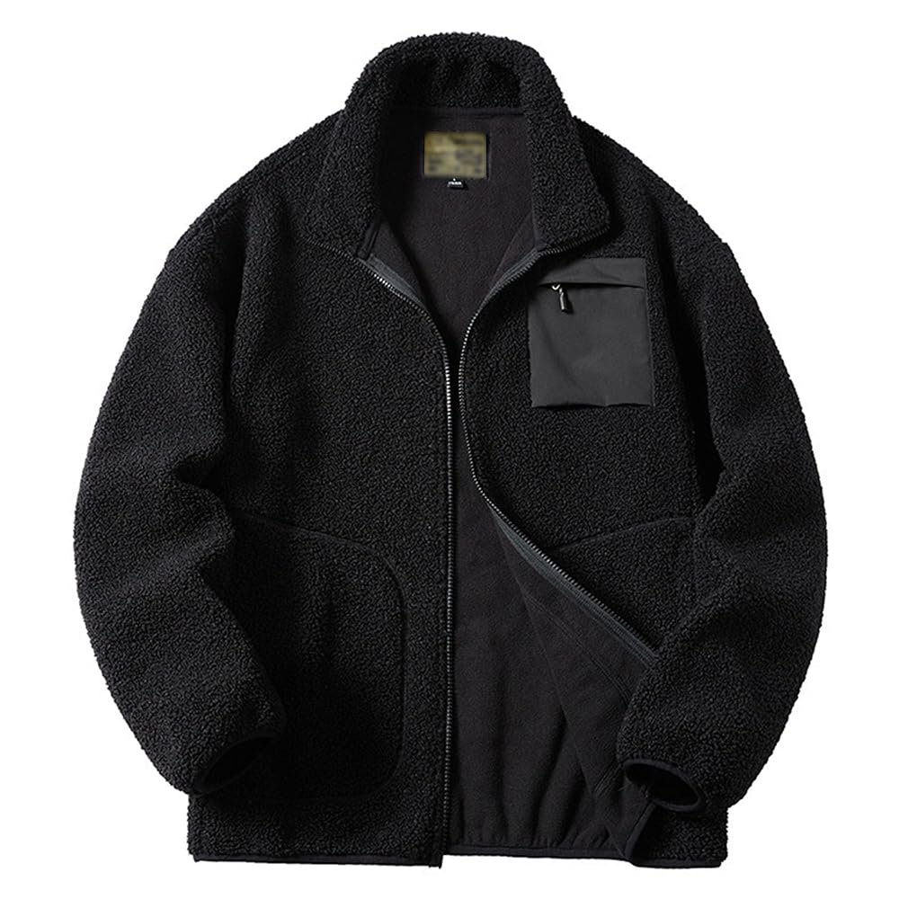 Kissonic Men's Thicken Full Zip Fleece Hoodie Sherpa Lined Sweatshirt Jacket Winter Coats (Black, X-Small) At Men's Clothing Store