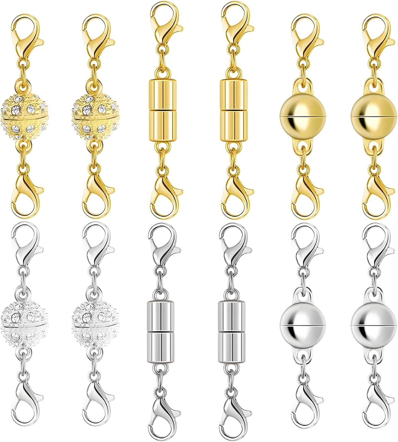 Magnetic Necklace Clasps and Closures with Lobster Clasp, Gold & Silver Magnetic Jewelry Clasps Helper for Necklace Extender, Bracelets and Jewelry