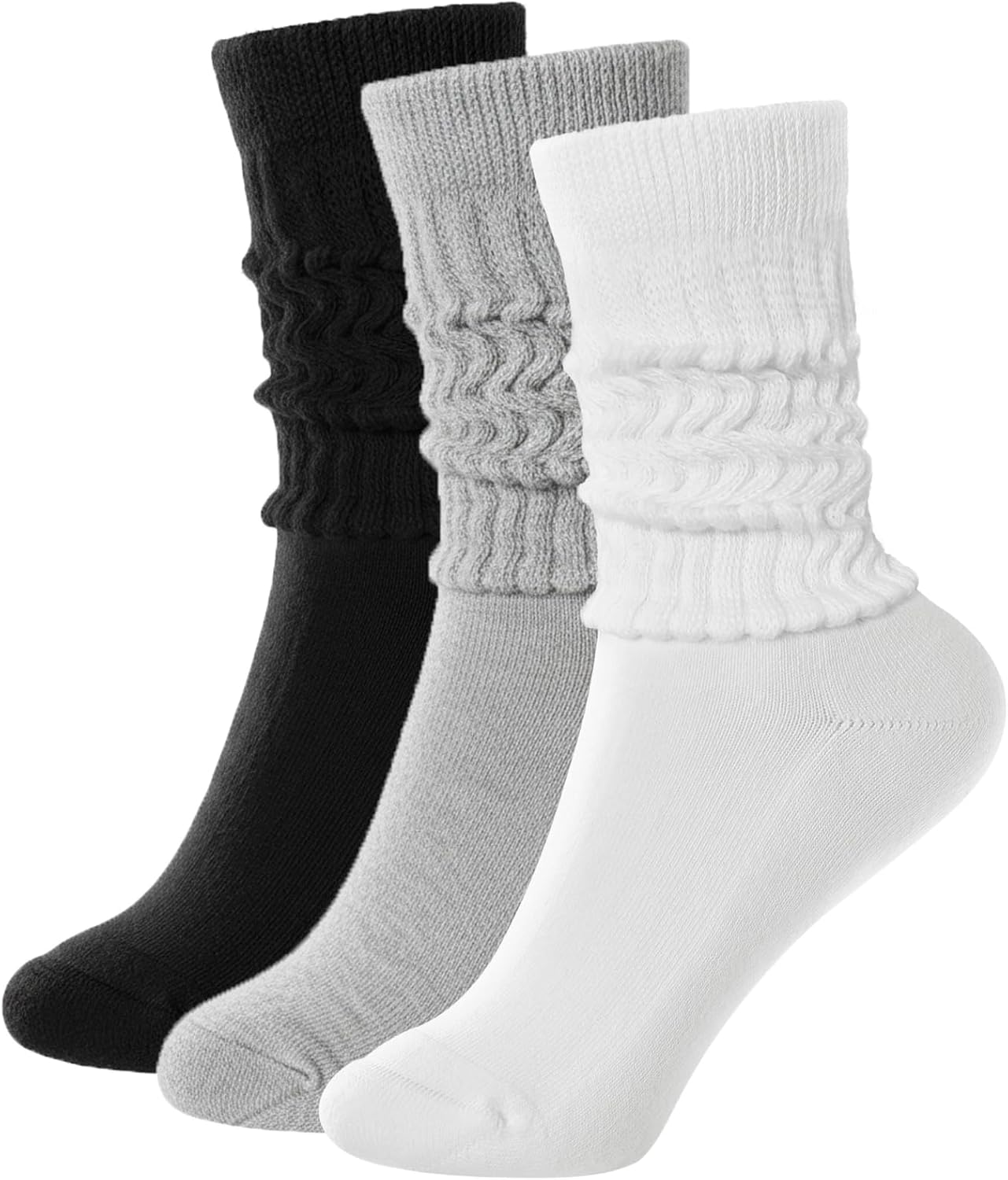 Scrunch Crew Socks for Women: Cotton Vintage Slouch Boot Socks with Cushioned for Gym 3 Pack Size 6-11