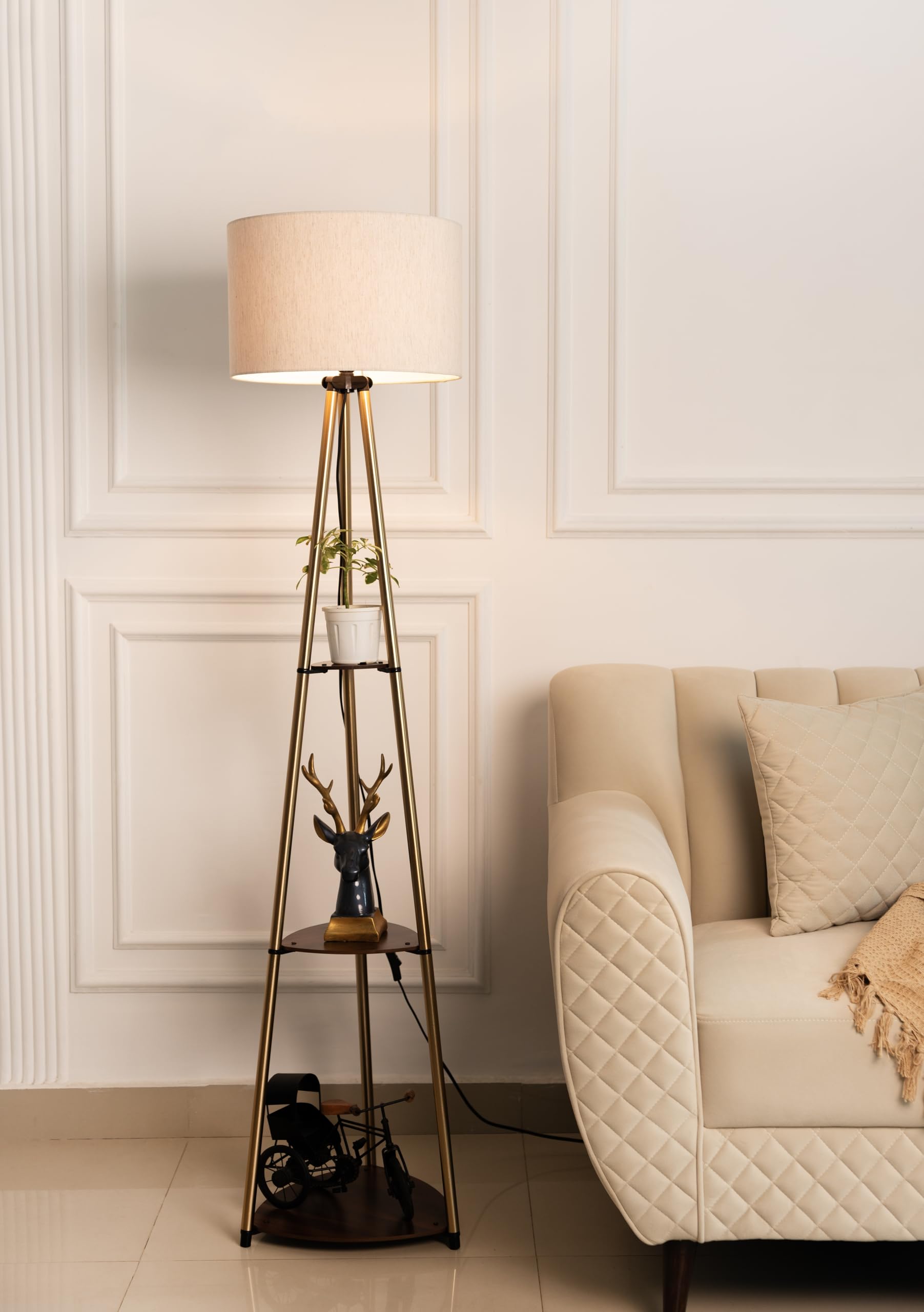 Divine Trends Brass Floor Lamp - 3 Shelves, 5 Feet Tall -3