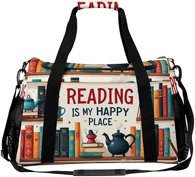 Foldable Travel Duffel Bags Lightweight Carry On Tote Bag Weekender Overnight Bag for Business Trips Sport Reading Is My Happy Place Book Lovers 1