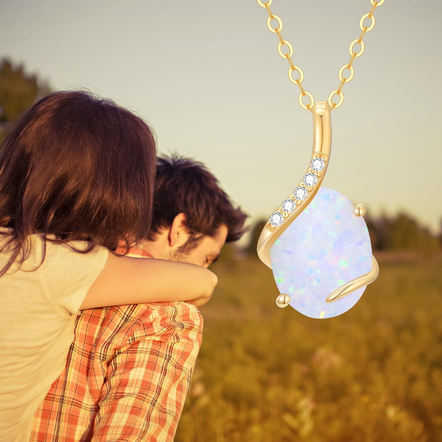 YDD 14K Solid Gold Gemstone Birthstone Necklaces for Women Dainty 2 Carat Oval Cut Gemstone Birthstone Pendant Anniversary Birthday Jewelry Gifts for Her 16"-18" - Image 4