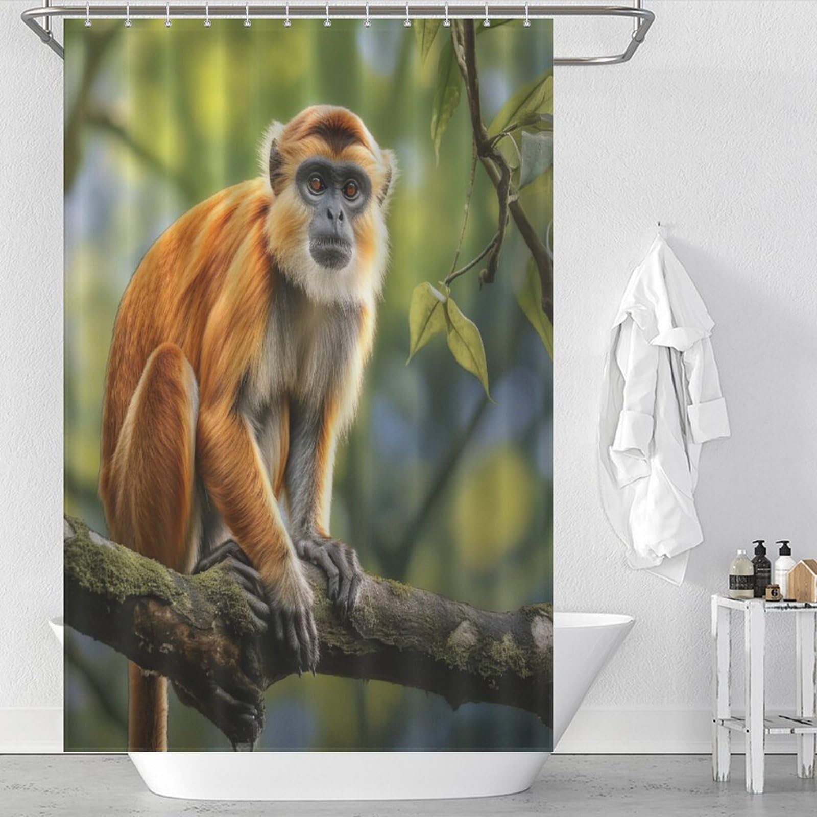 Rideau de douche singe en tissu polyester imperméable 122x183cm lavable avec 12 crochets