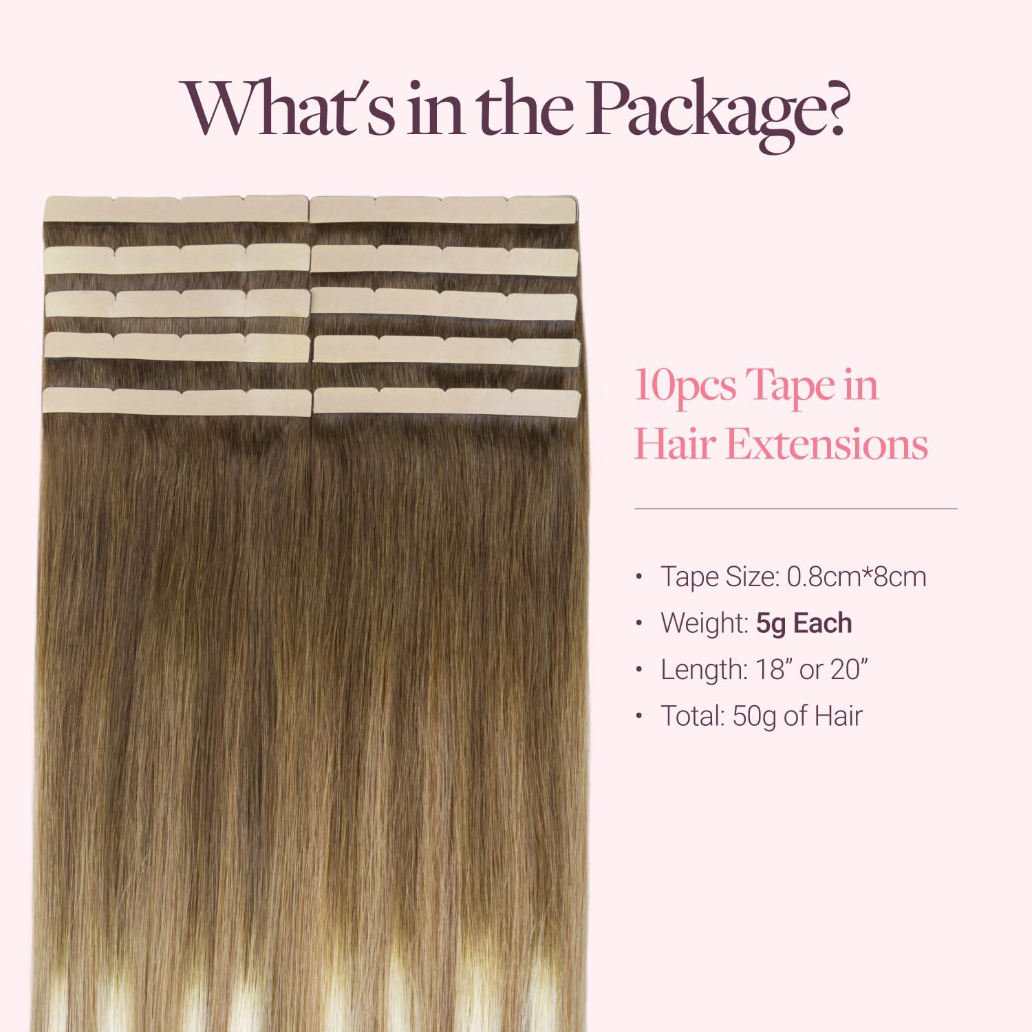 GOO GOO Tape In Weft Hair Extensions Human Hair, 3/8/613 Walnut Brown to Ash Brown and Bleach Blonde, 8cm Wide Tape, 20inch 10pcs 50g, Tape Weft Hair Extensions, Seamless Tape in