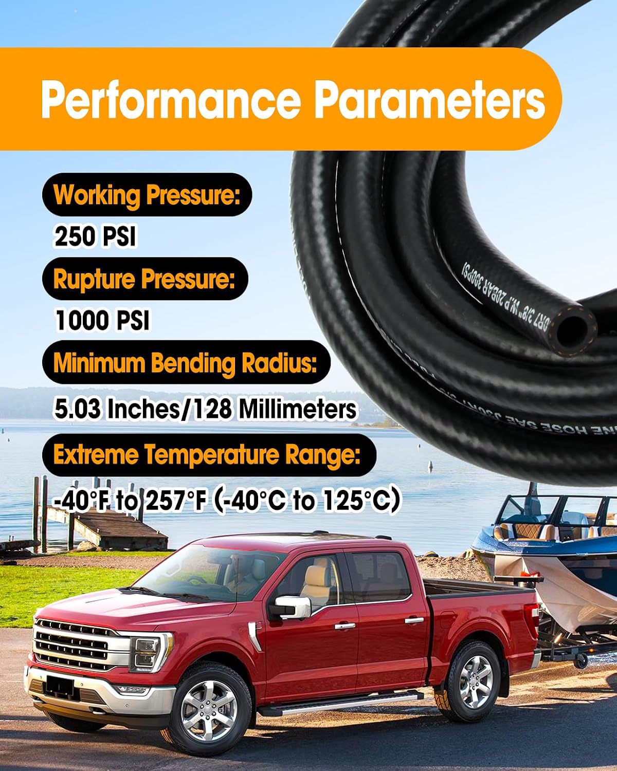 3/8" Transmission Cooler Hose with Clamp, 300PSI Transmission Oil Cooler Line SAE J1532 Standards for Power Steering Hydraulic Systems, 10Ft
