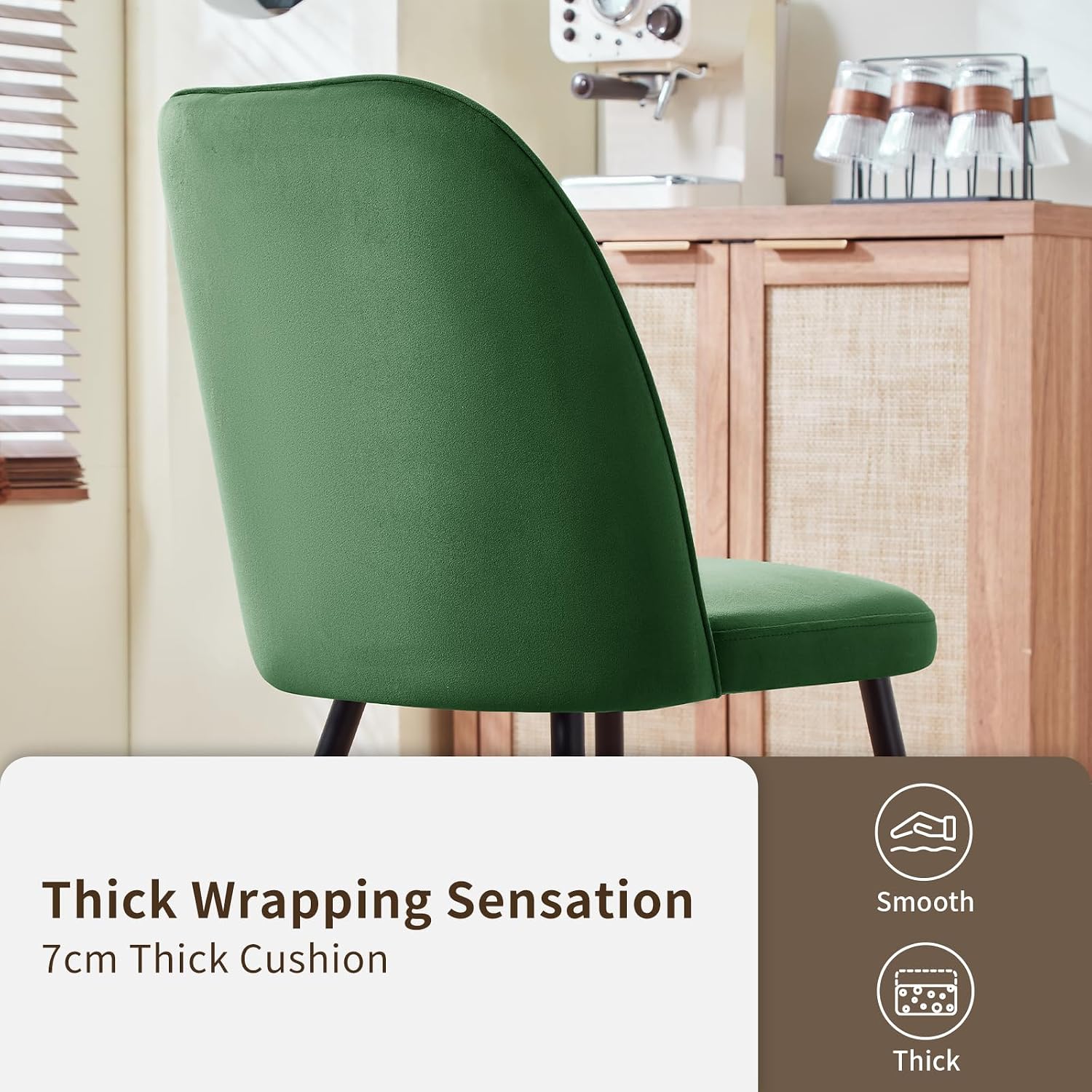 AINPECCA Set of 2 Velvet Dining Chair with Ergnomic Backrest Sturdy Matte Metal Legs Living Room Kitchen Chairs Lounge Leisure(2, Grass Green) - Image 6