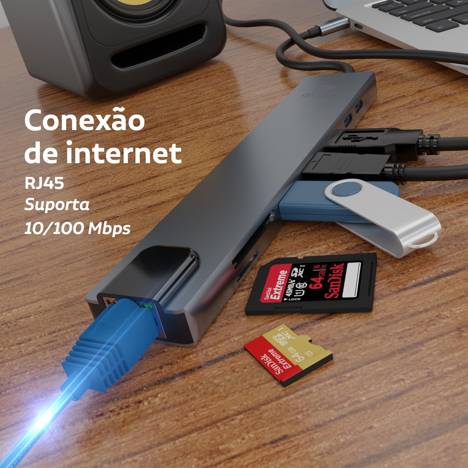 GUDZ Hub Adaptador USB Dockstation 8 em 1 HDMI 4K, RJ45, Leitor de Cartão SD, Micro SD, TF, USB 2.0, USB C. Para MacBook Pro/Air iPad Pro Notebook Windows Smartphone, iPhone | HUB USB 3.0 8 em 1|