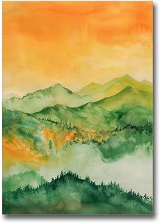 Modern Watercolour Print of a Colourful Bush Desert Scene Captivating Home Wall Art and Office Decor featuring Gum Trees and Mountains, Wall Art, Arts