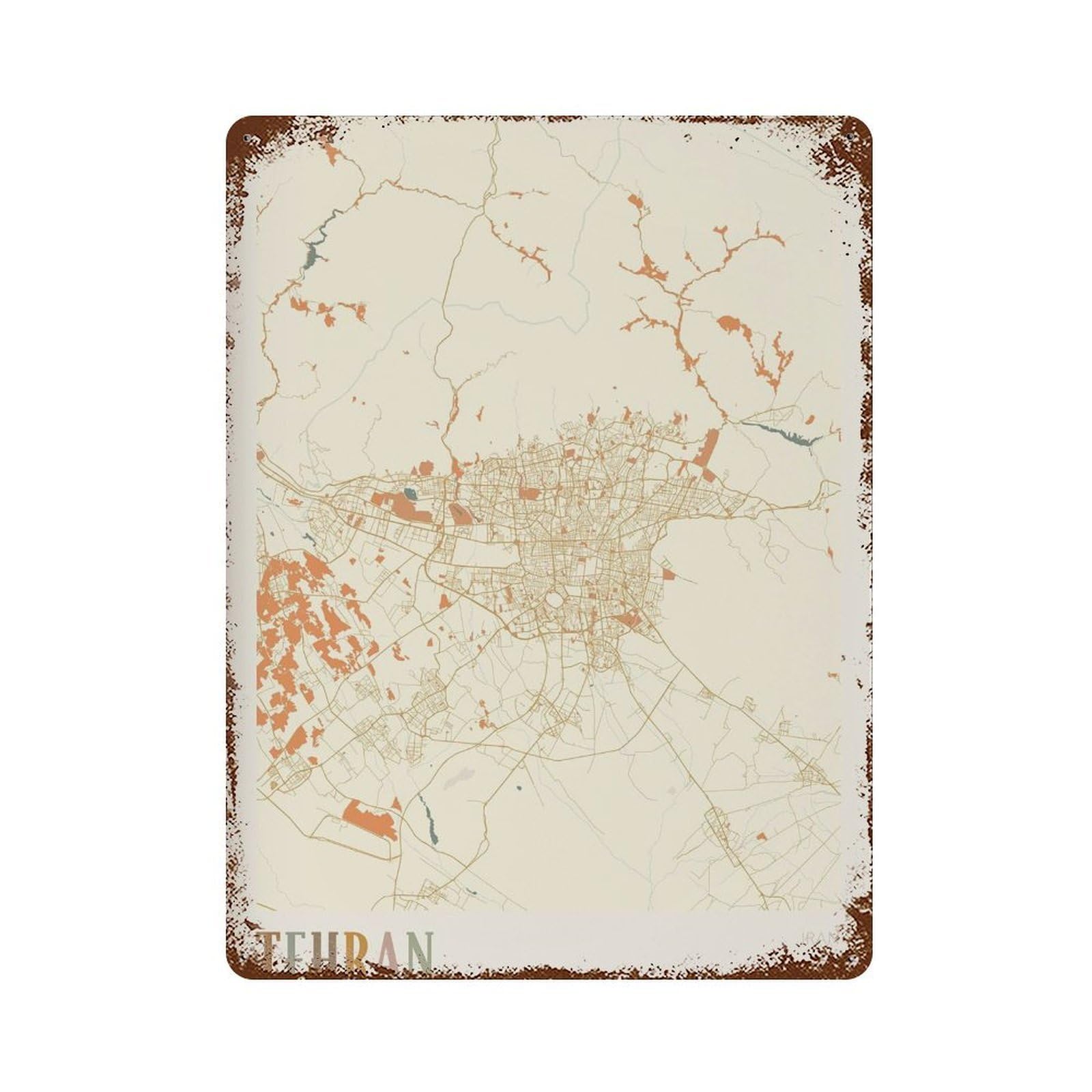 xiaoxiaoshen Tehran Map Iran Travel Gift Boho Wall Decor Art Metal Tin Poster Modern Home Decor Art Home Bar Shop Decorations Vintage Sign 40x30cm