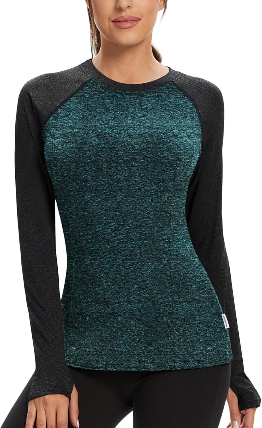 Soneven Women's Thermal Fleece Running Shirts Compression Shirts Quick Dry Workout Pullover Tops with Thumb Holes