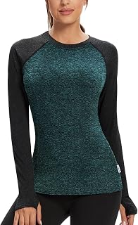 Women's Thermal Fleece Running Shirts Compression Shirts Quick Dry Workout Pullover Tops with Thumb Holes