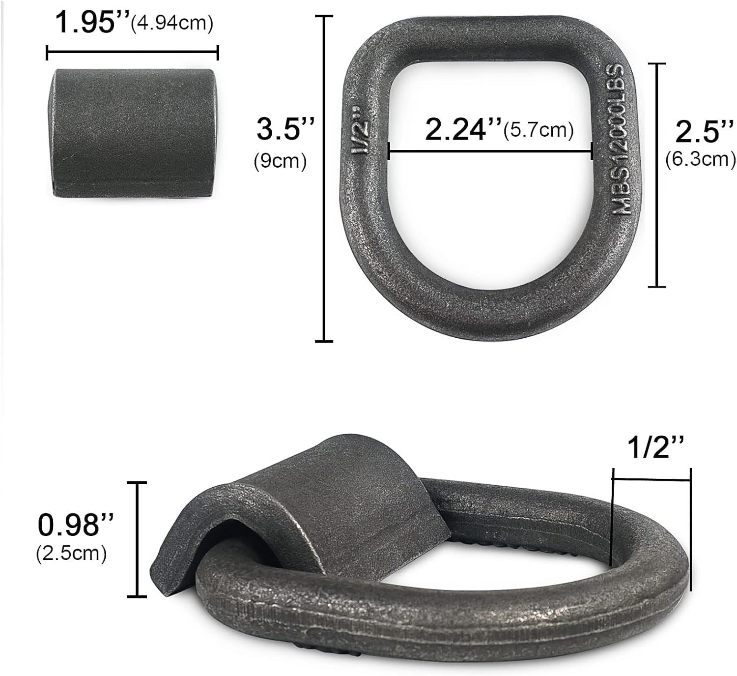 1/2" Heavy Duty Weld-On Forged D Ring with MBS:12,000 lbs, D-Ring Tie Down Anchor with Weld On Anchor Points for Trailer, Truck Cargo, RV, ATV Tiedowns, Farm Applications etc (20 Pack)
