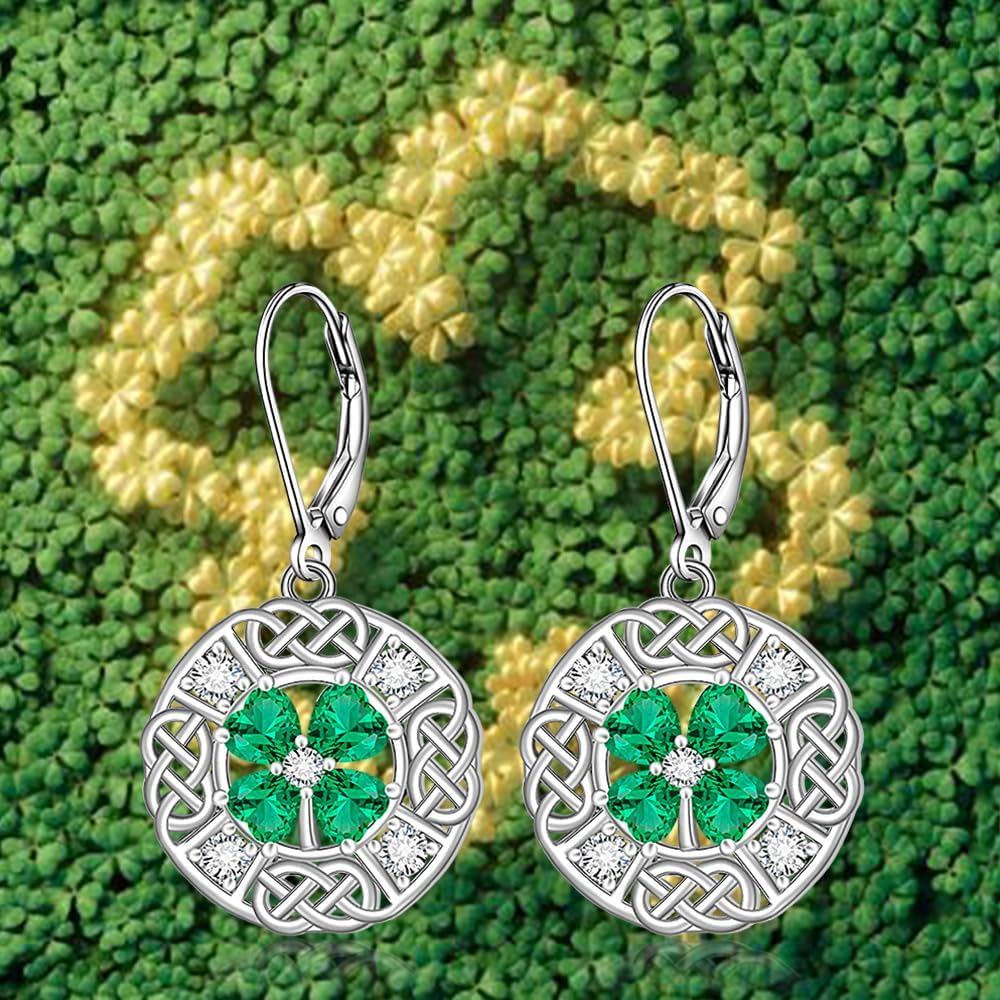 St Patricks Day Shamrock Earrings for Women Sterling Silver Celtic Irish 4 Four Leaf Clover Earrings Shamrock Jewelry Mothers Valentines Gifts - Image 8