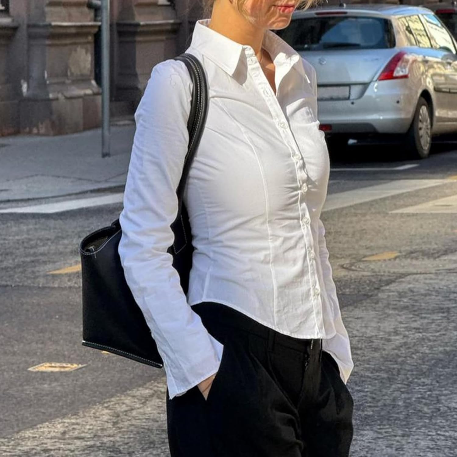 Women Y2k Plaid Button Up Shirt Vintage Long Sleeve Coquette Shirt Preppy V Neck Collared Blouse Aesthetic Work Tops - Image 4