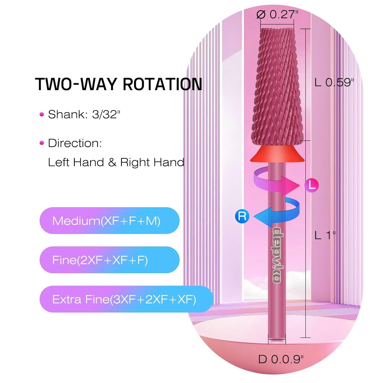 Depvko 5 in 1 Punte Fresa Unghie, 3/32" punte per unghie in carburo tungsteno per trapano per unghie, punta fresa rimozione gel professionale per manicure pedicure (Classic 5 in 1-Rossa, Fine-F)