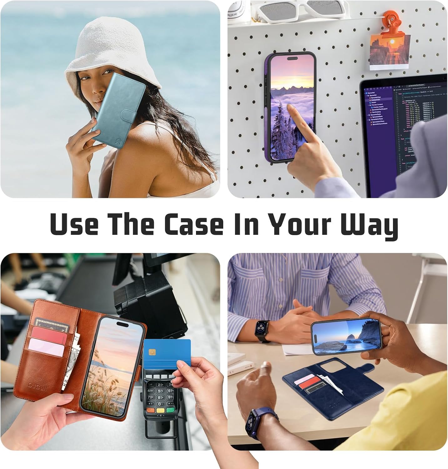 DJBull 2-in-1 Detachable Wallet Case for iPhone 16 Pro Max 6.9" RFID Blocking Flip Folio with Card Holder | PU Leather Shockproof Protective Cover Women Men for Apple 16 Pro Max Phone Case Pink